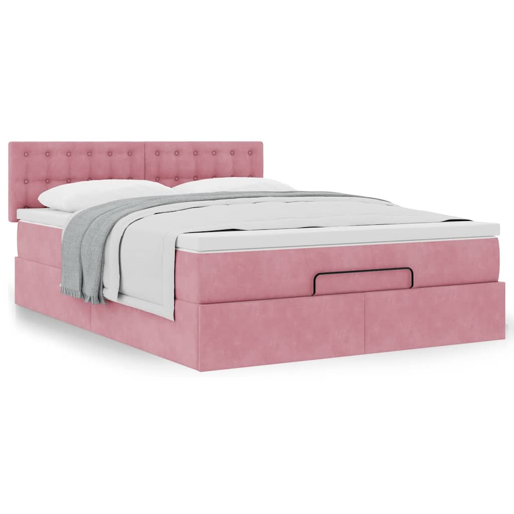 Ottoman bed met matras 140x190cm fluweel roze – afbeelding 4