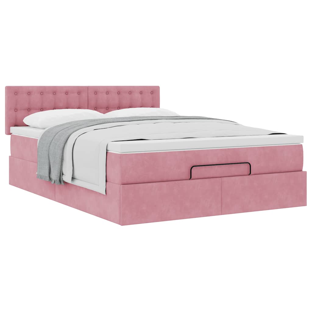 Ottoman bed met matras 140x190cm fluweel roze – afbeelding 5