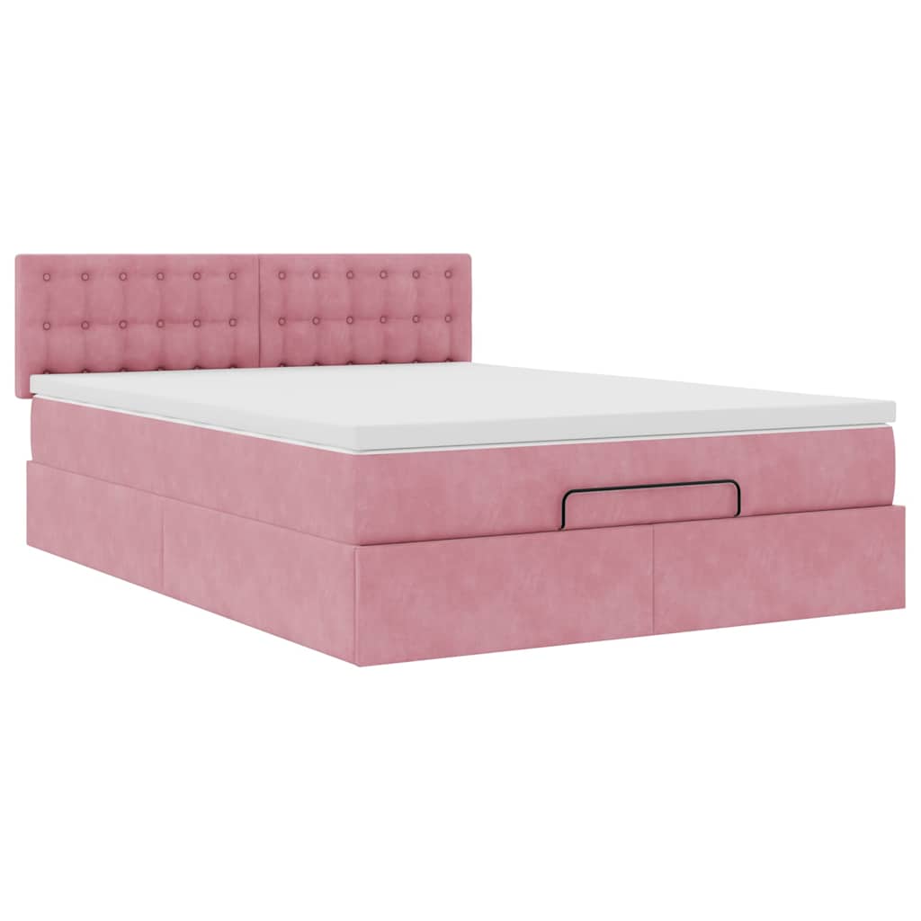Ottoman bed met matras 140x190cm fluweel roze – afbeelding 6