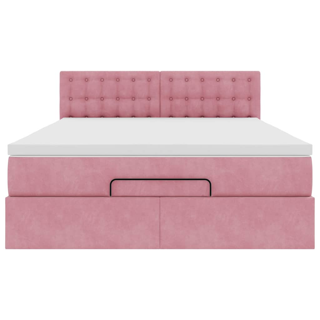 Ottoman bed met matras 140x190cm fluweel roze – afbeelding 7