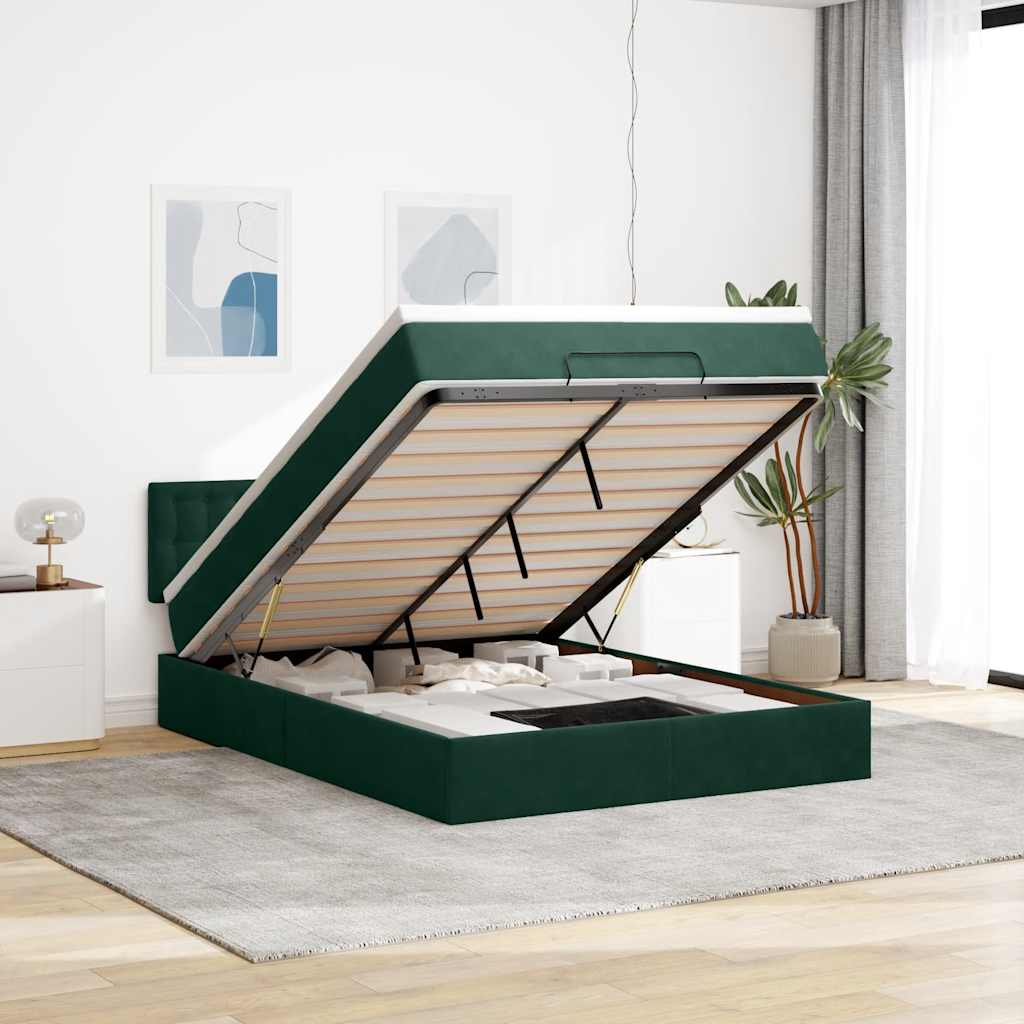 Ottoman bed met matras 140x200cm fluweel donkergroen – afbeelding 1