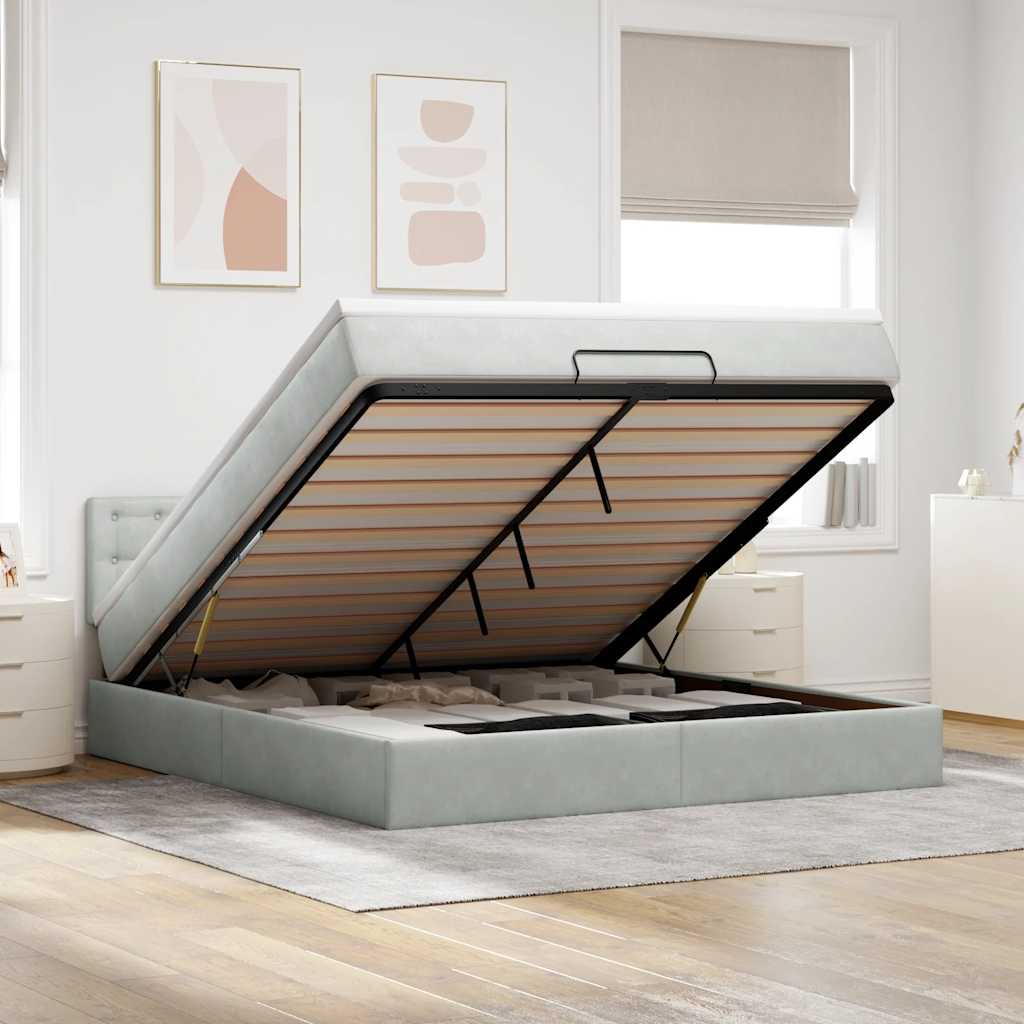 Ottoman bed met matras 180x200cm fluweel lichtgrijs – afbeelding 1