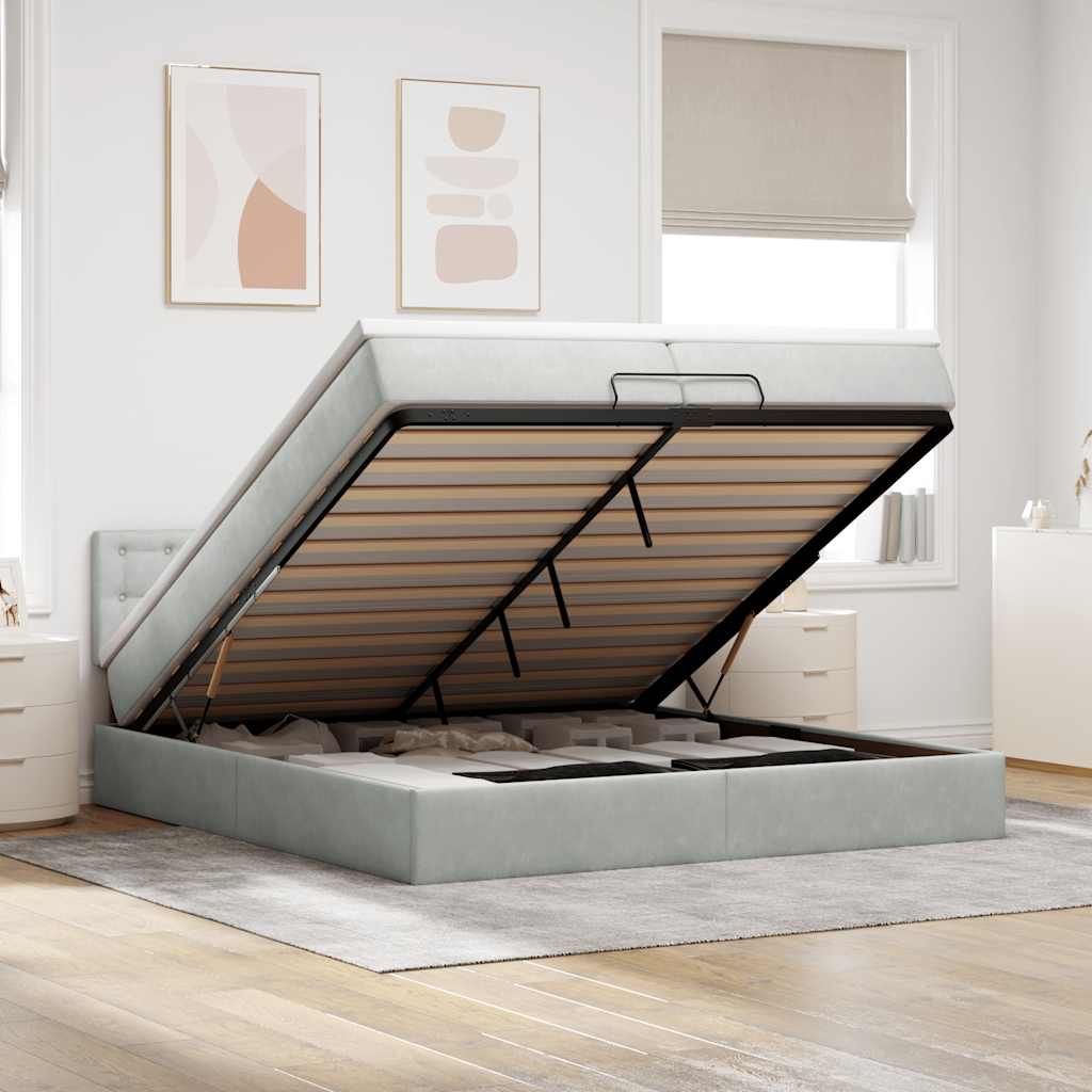 Ottoman bed met matras 200x200 cm fluweel lichtgrijs – afbeelding 1