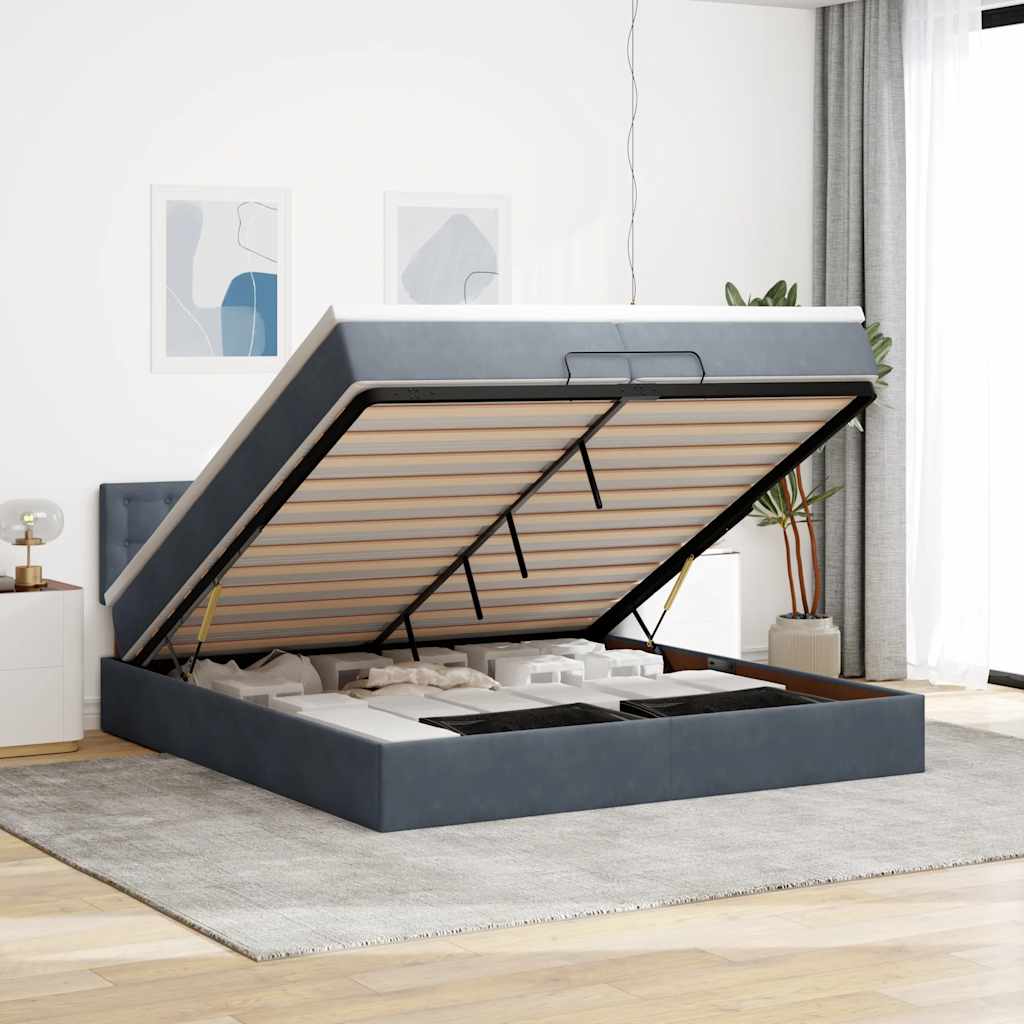 Ottoman bed met matras 200x200 cm fluweel donkergrijs – afbeelding 1