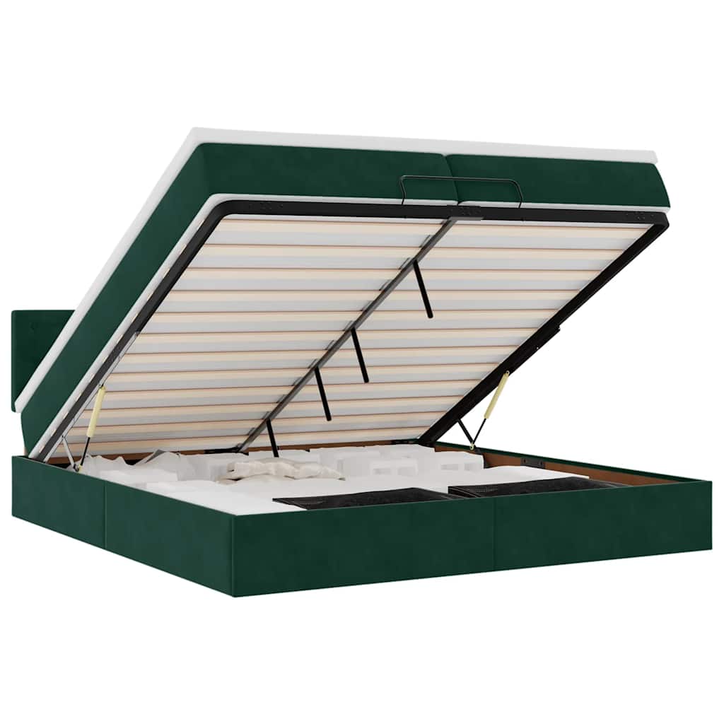 Ottoman bed met matras 200x200 cm fluweel donkergroen – afbeelding 2