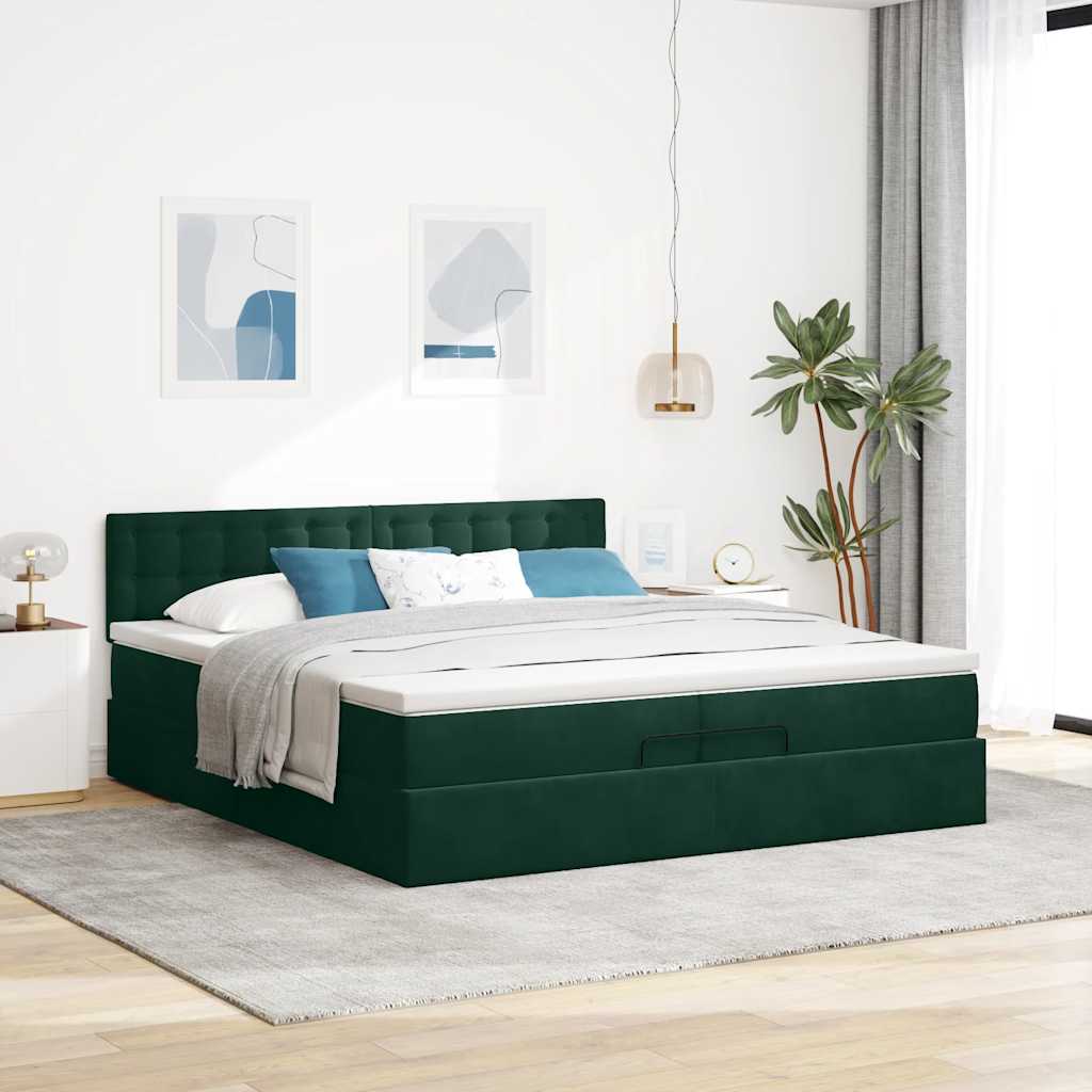 Ottoman bed met matras 200x200 cm fluweel donkergroen – afbeelding 3