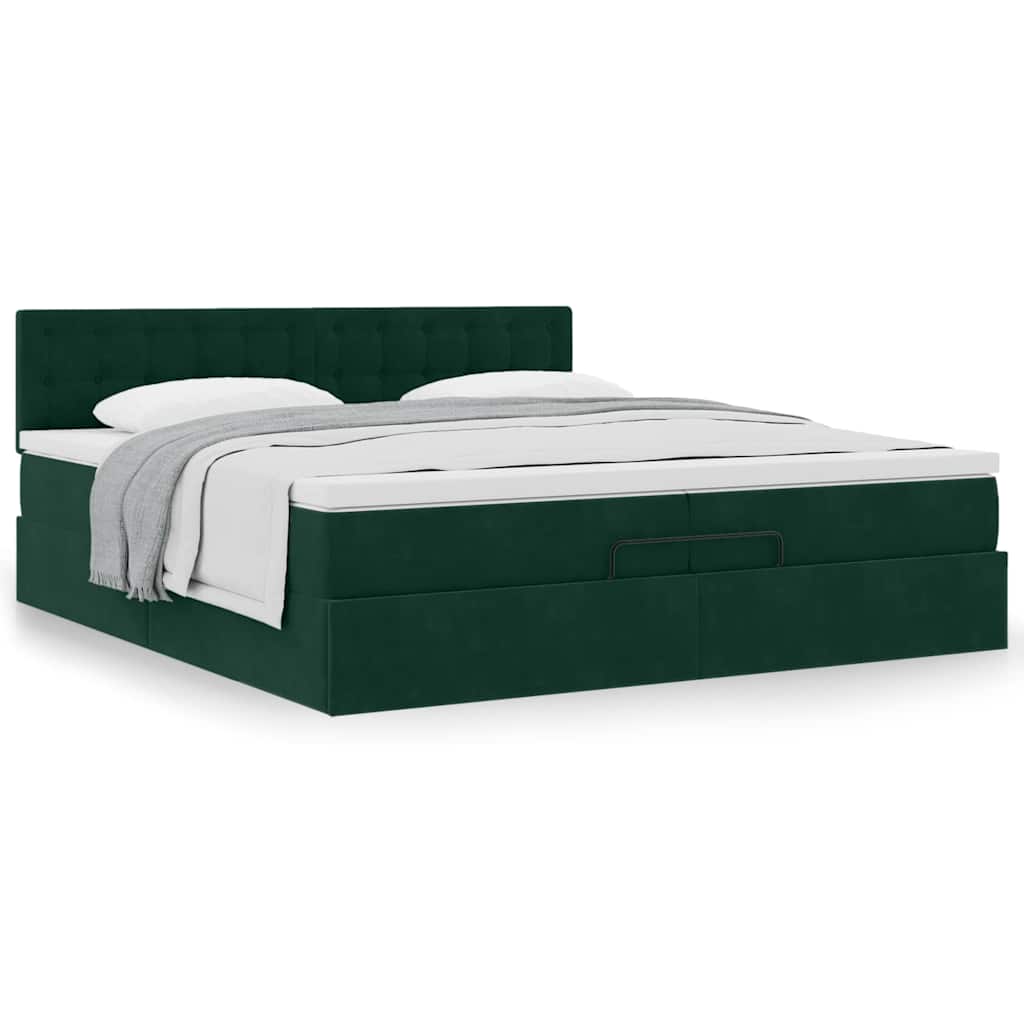 Ottoman bed met matras 200x200 cm fluweel donkergroen – afbeelding 4