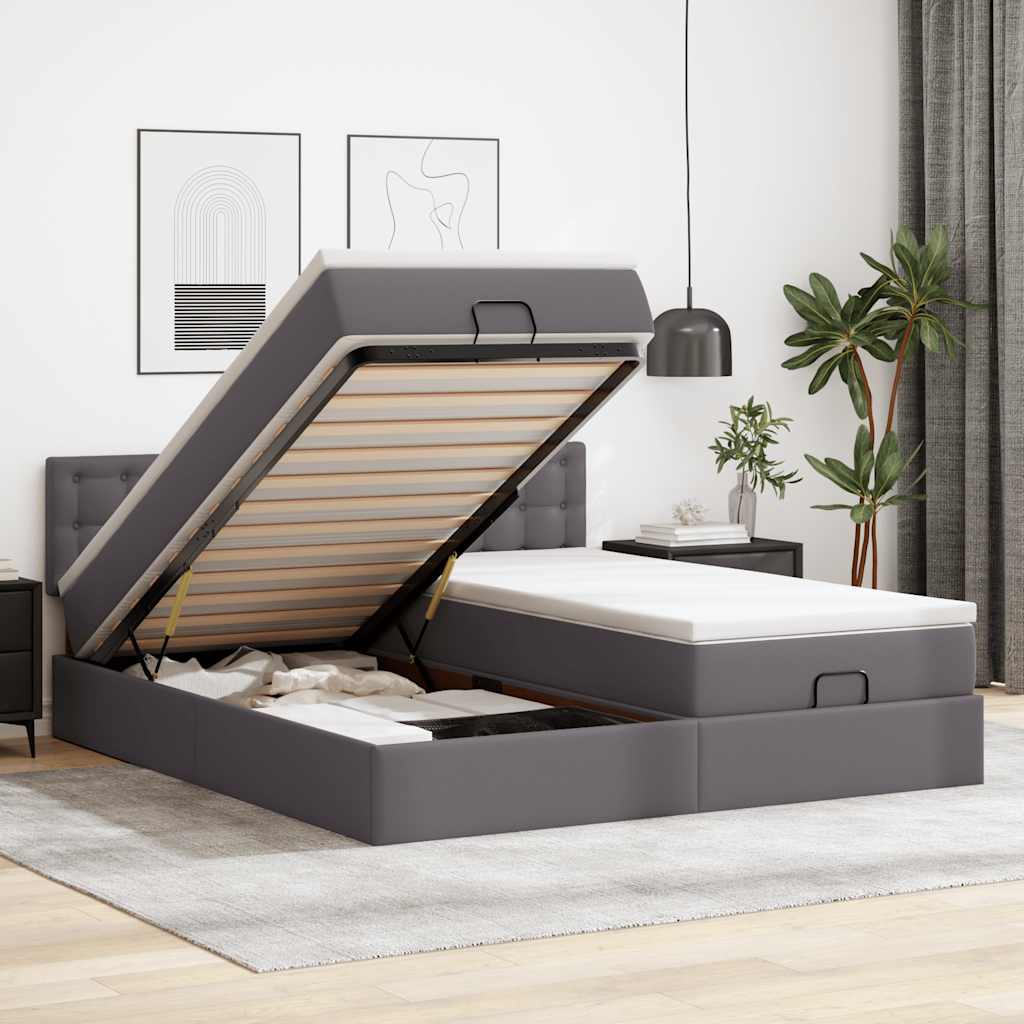 Ottoman bed met matrassen 160x200cm kunstleer grijs – afbeelding 1