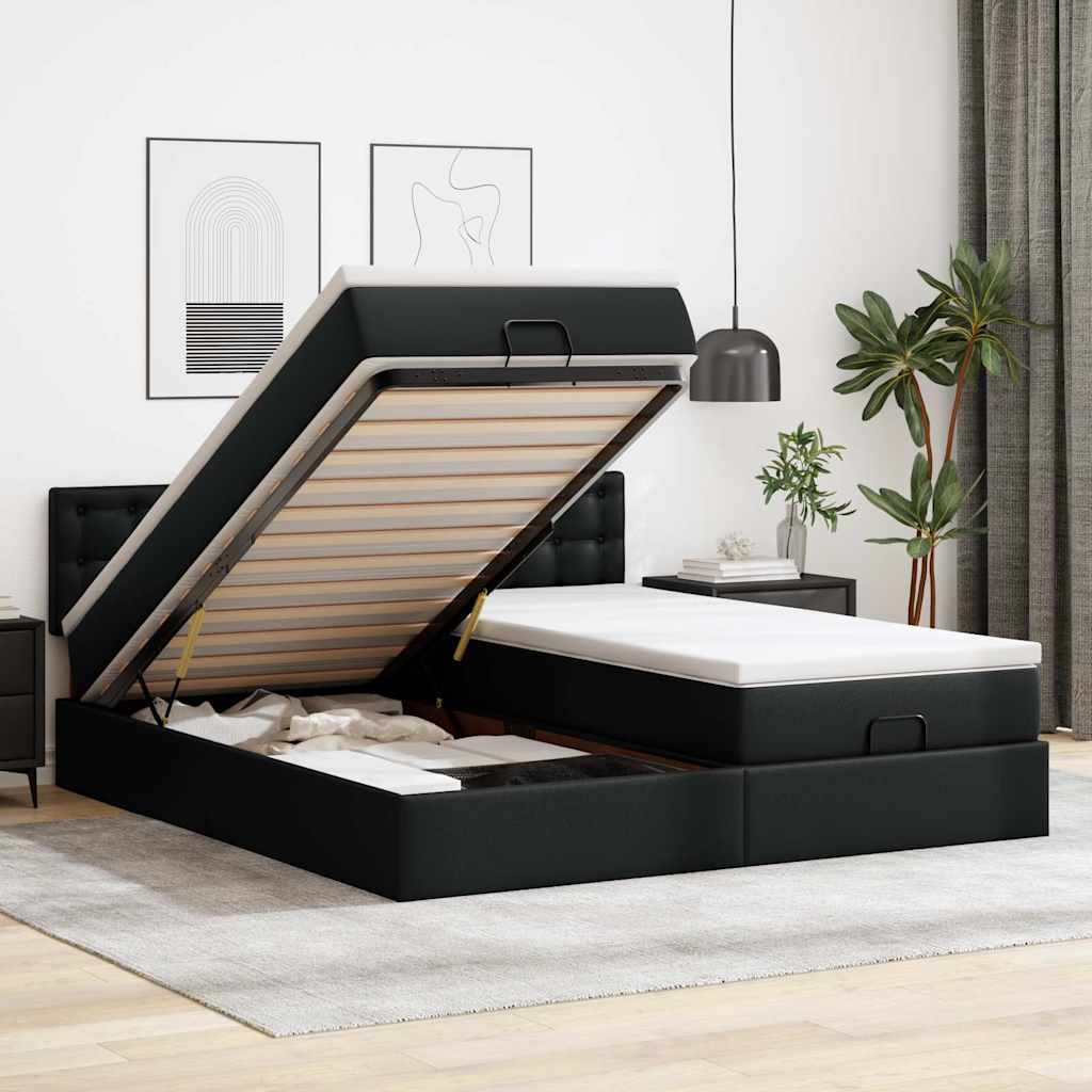 Ottoman bed met matrassen 180x200cm kunstleer zwart – afbeelding 1