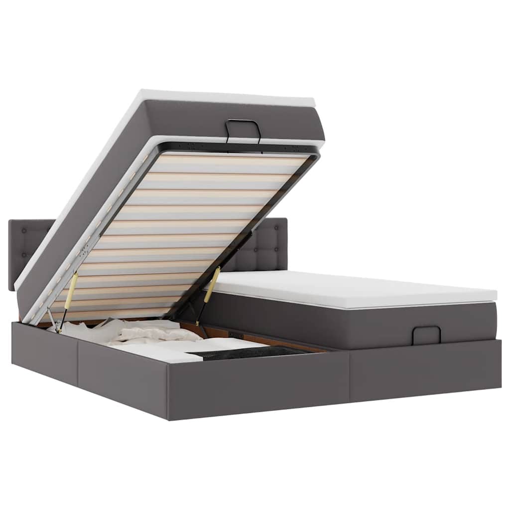 Ottoman bed met matrassen 200x200cm kunstleer grijs – afbeelding 2