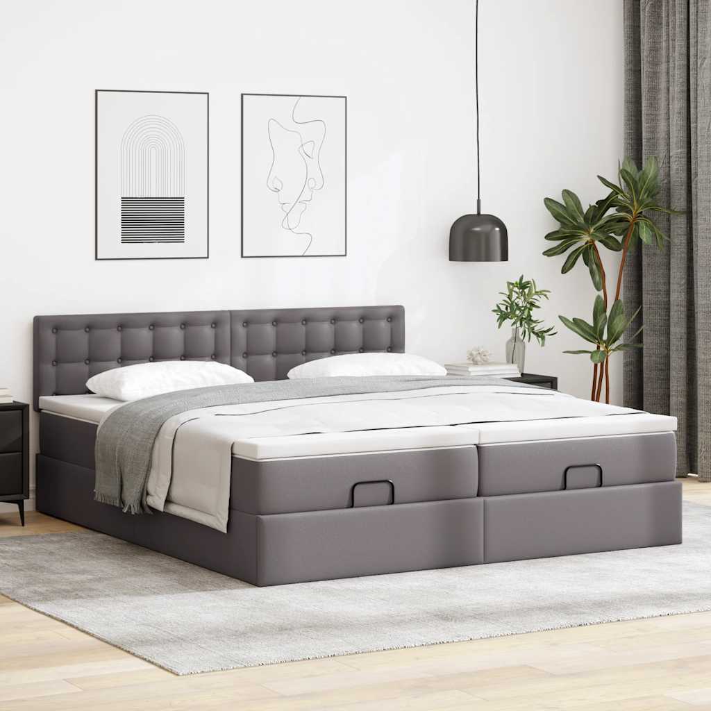 Ottoman bed met matrassen 200x200cm kunstleer grijs – afbeelding 3