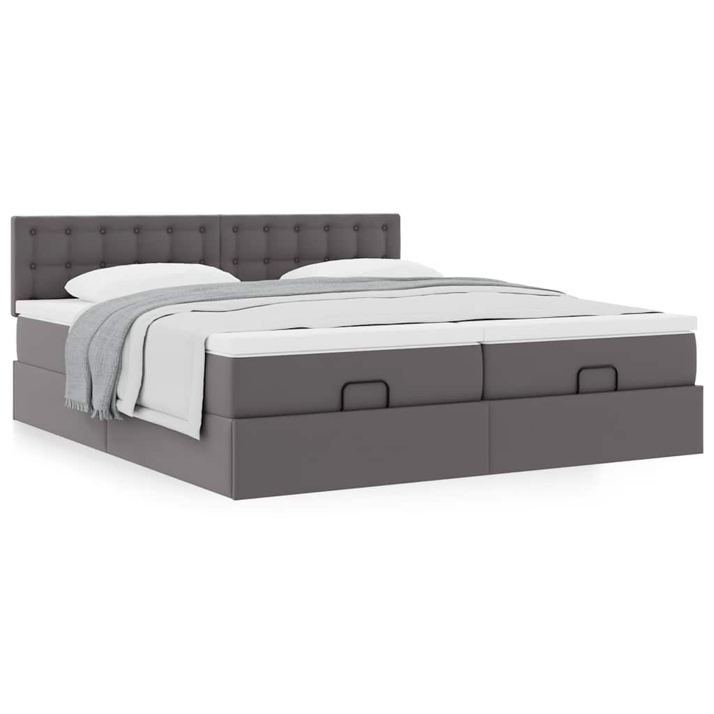 Ottoman bed met matrassen 200x200cm kunstleer grijs – afbeelding 4