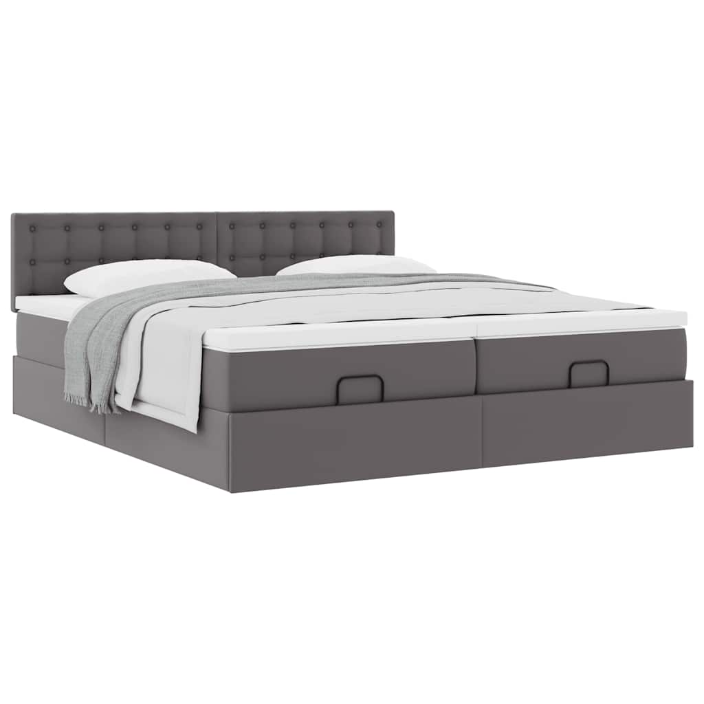 Ottoman bed met matrassen 200x200cm kunstleer grijs – afbeelding 5