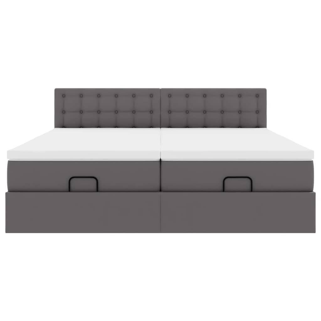 Ottoman bed met matrassen 200x200cm kunstleer grijs – afbeelding 6