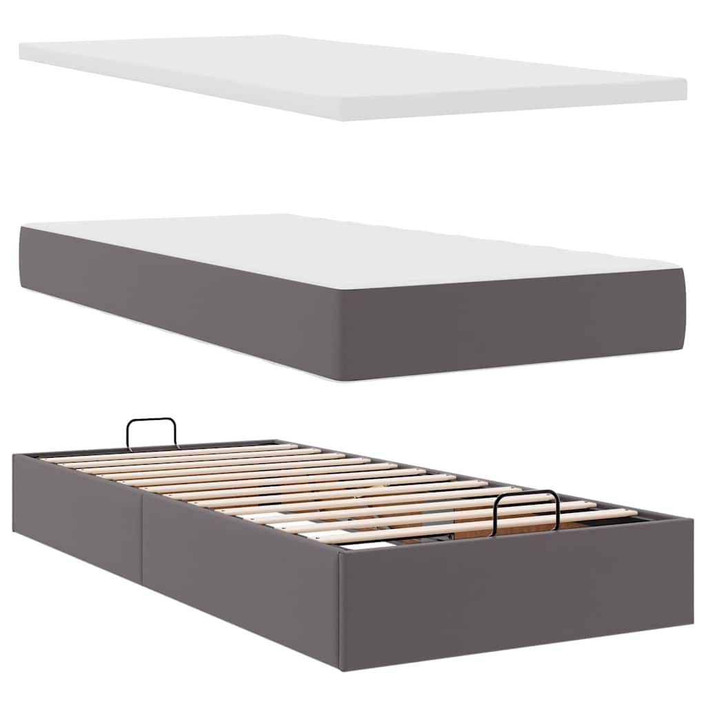 Ottoman bed met matrassen 200x200cm kunstleer grijs – afbeelding 7