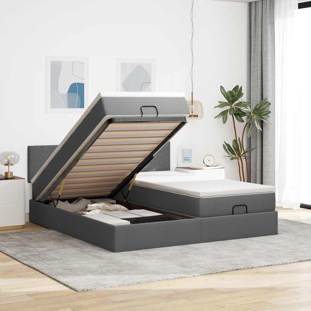 Ottoman bed met matrassen 160x200cm stof donkergrijs – afbeelding 1