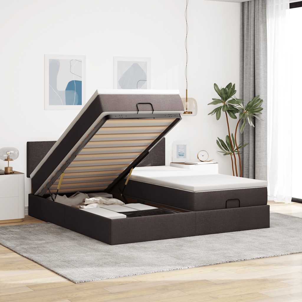 Ottoman bed met matrassen 160x200cm stof donkerbruin – afbeelding 1
