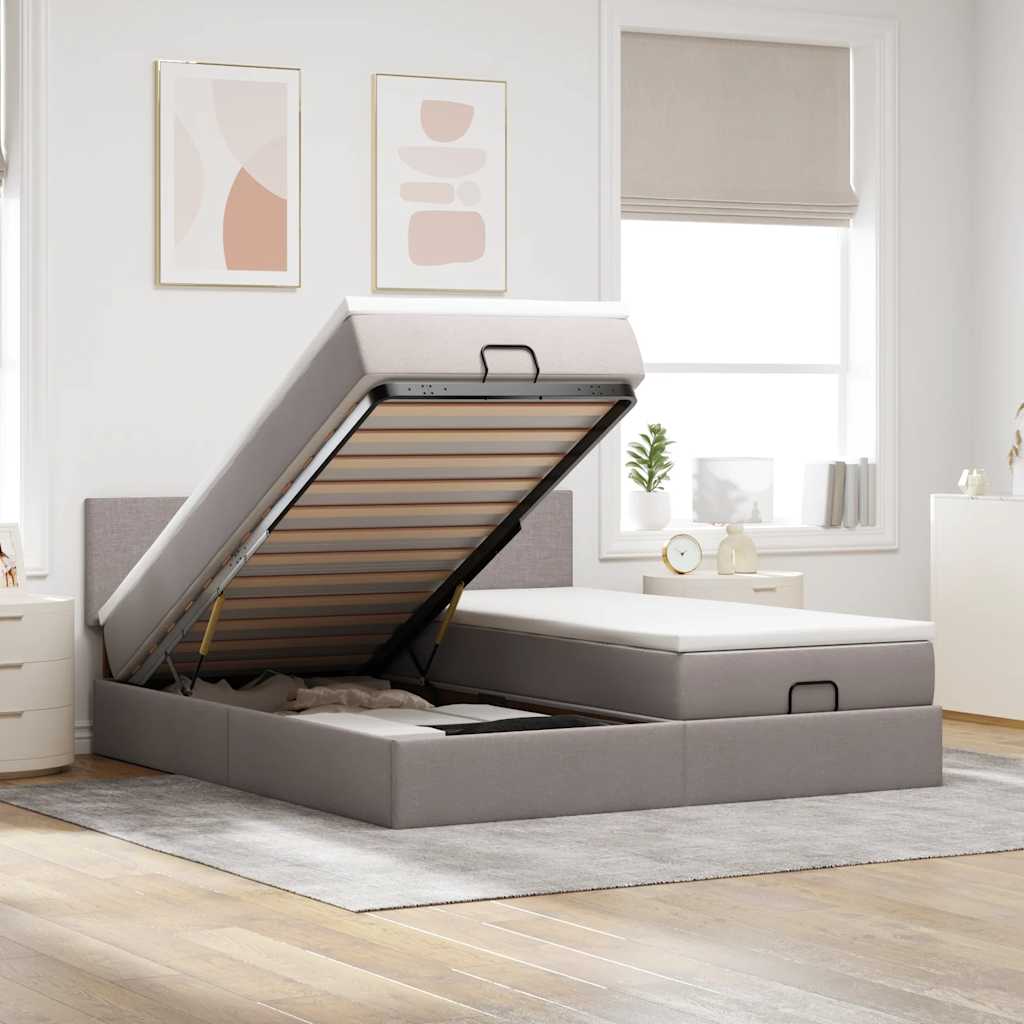 Ottoman bed met matrassen 160x200cm stof taupe – afbeelding 1
