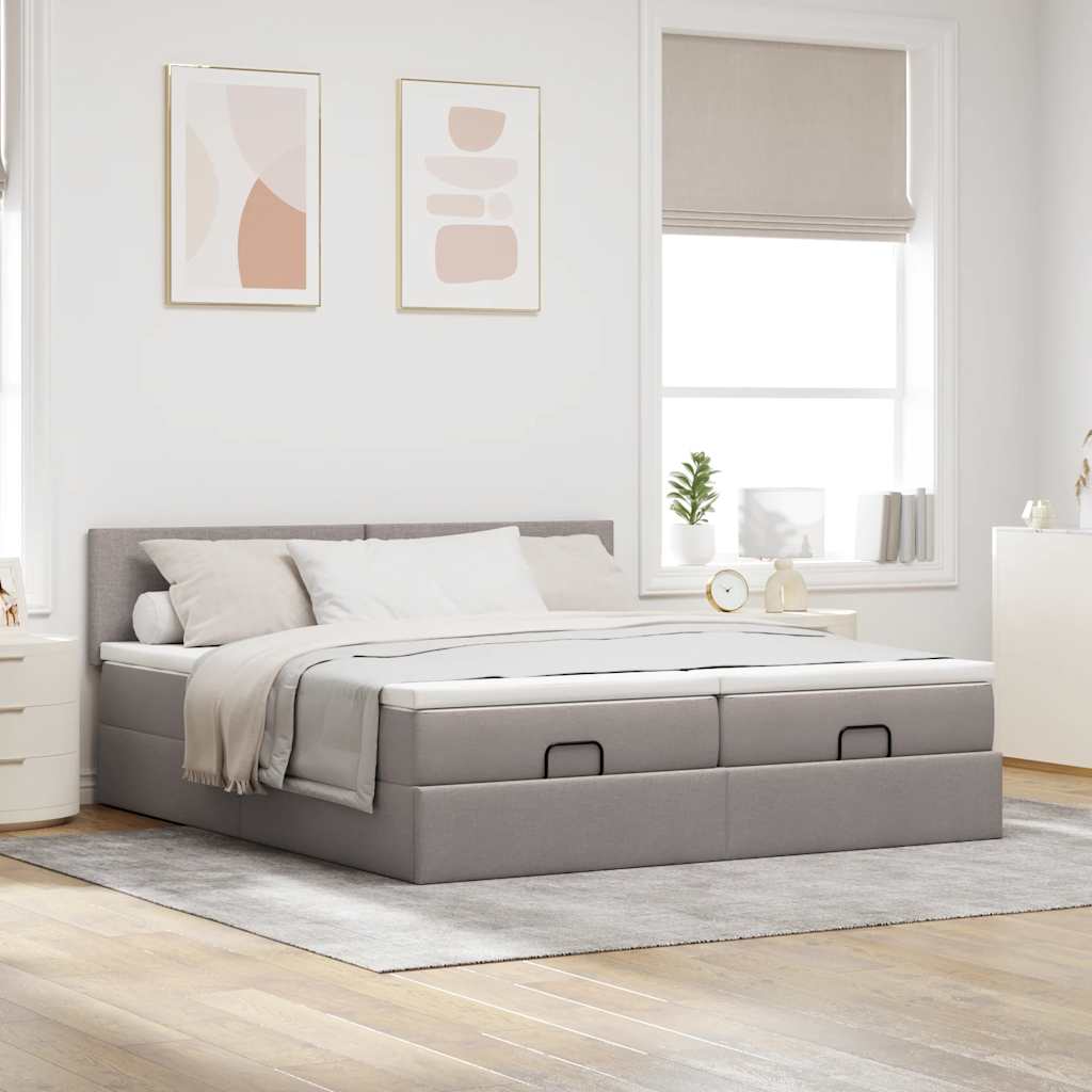 Ottoman bed met matrassen 160x200cm stof taupe – afbeelding 3