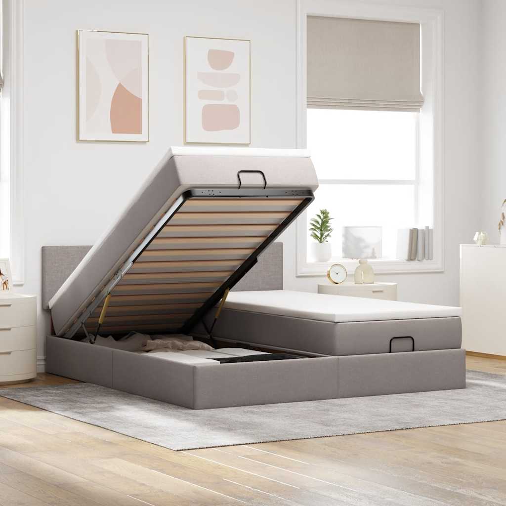 Ottoman bed met matrassen 180x200cm stof taupe – afbeelding 1