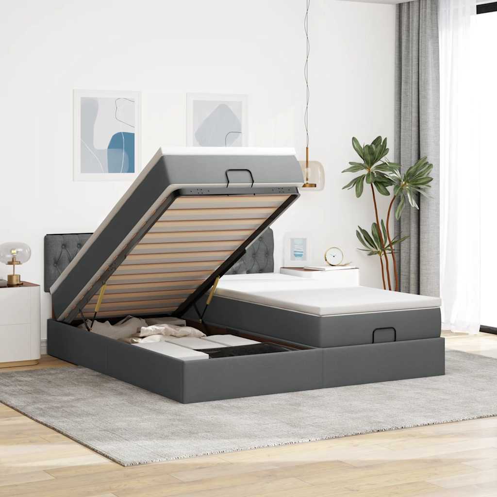 Ottoman bed met matrassen 160x200cm stof donkergrijs – afbeelding 1