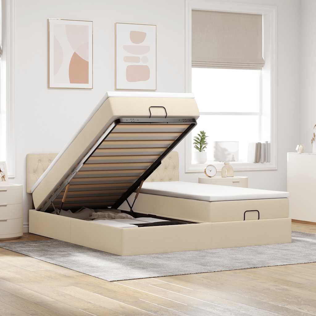 Ottoman bed met matrassen 180x200cm stof crèmekleurig – afbeelding 1