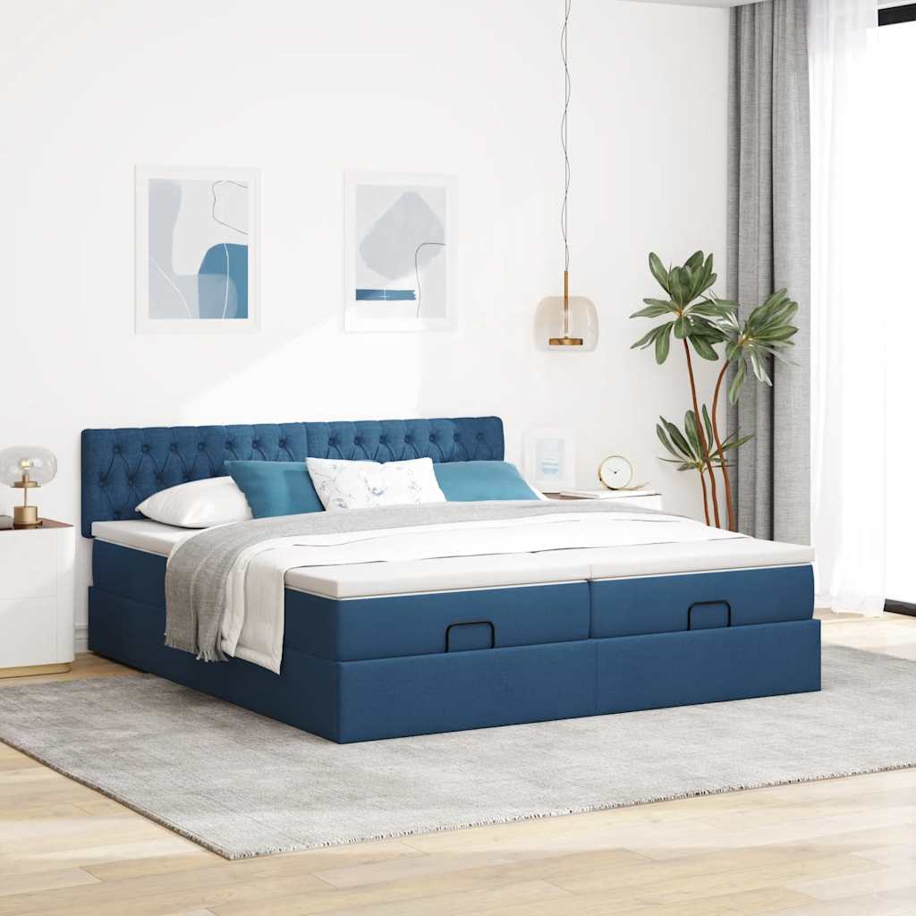 Ottoman bed met matrassen 180x200cm stof blauw – afbeelding 3