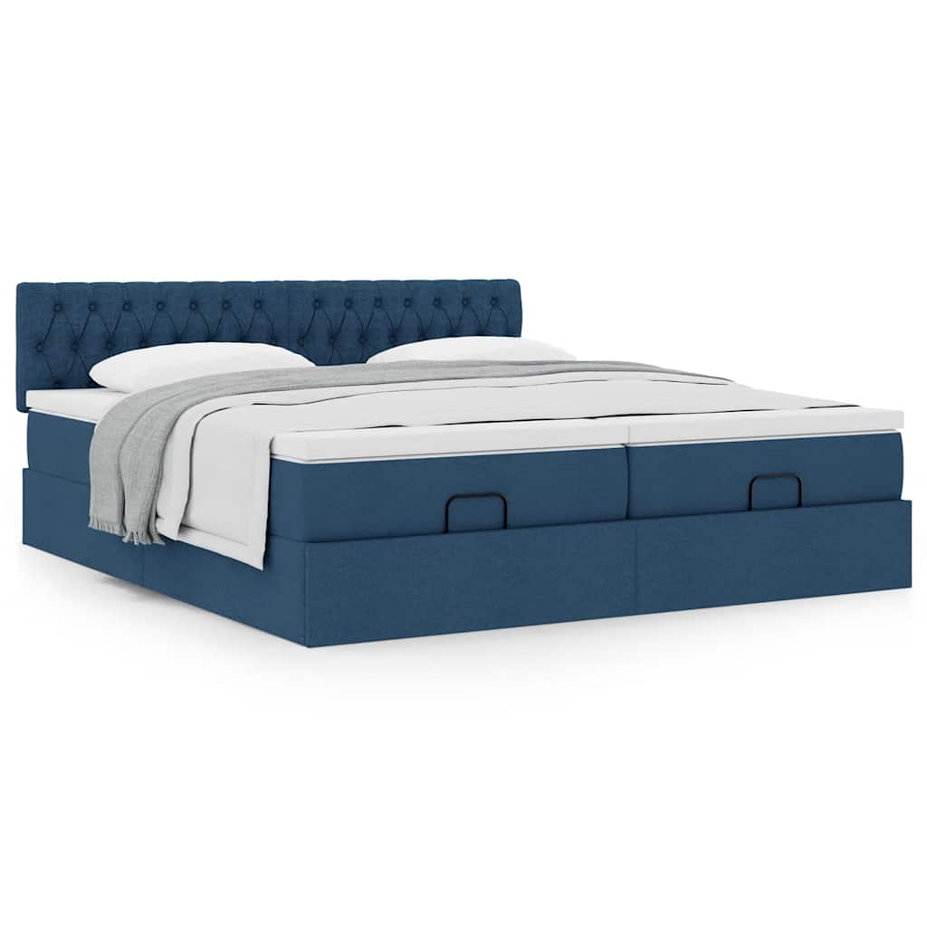 Ottoman bed met matrassen 180x200cm stof blauw – afbeelding 4