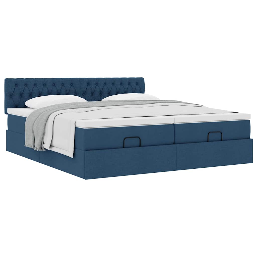 Ottoman bed met matrassen 180x200cm stof blauw – afbeelding 5