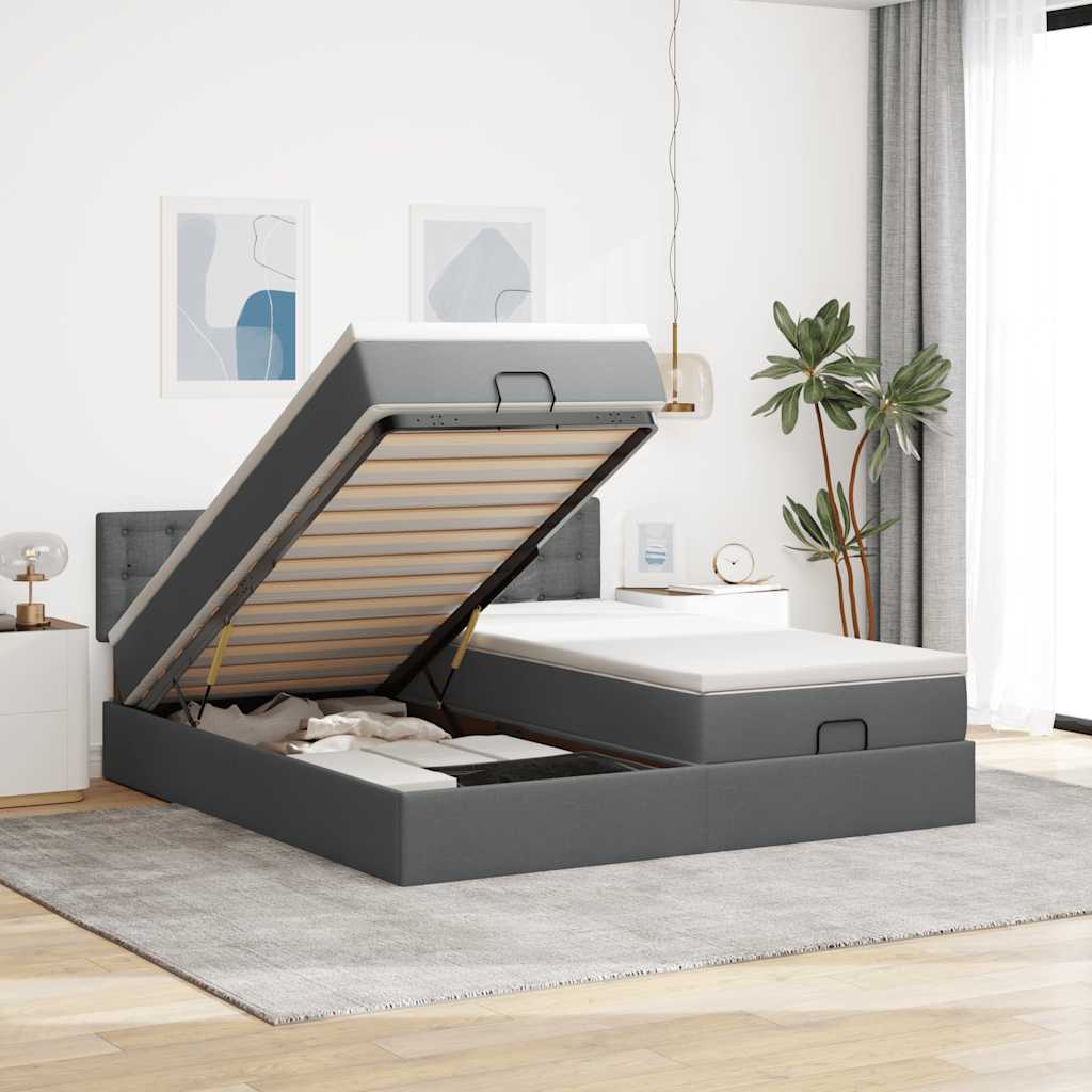 Ottoman bed met matrassen 160x200cm stof donkergrijs – afbeelding 1