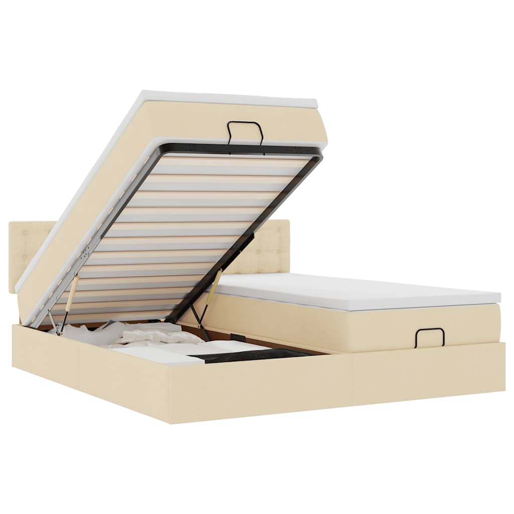 Ottoman bed met matrassen 200x200cm stof crèmekleurig – afbeelding 2