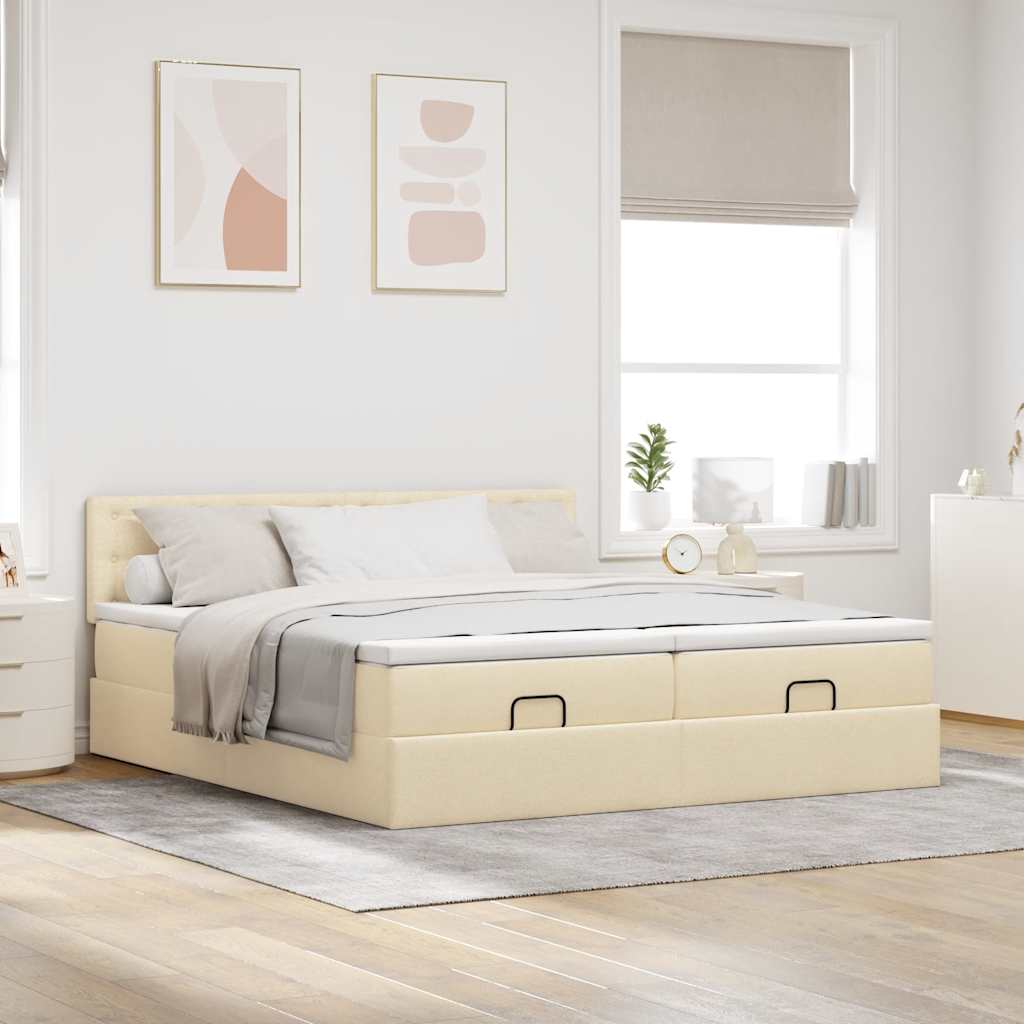 Ottoman bed met matrassen 200x200cm stof crèmekleurig – afbeelding 3