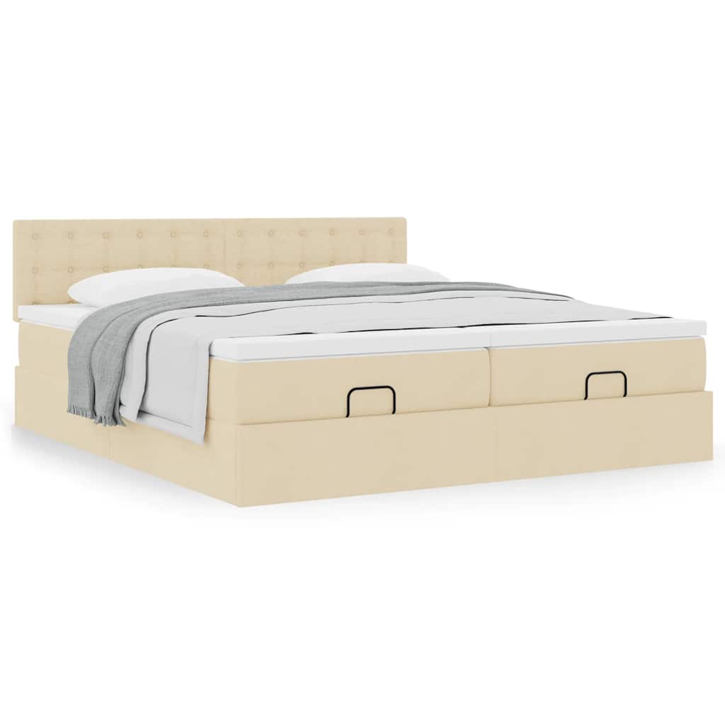 Ottoman bed met matrassen 200x200cm stof crèmekleurig – afbeelding 4