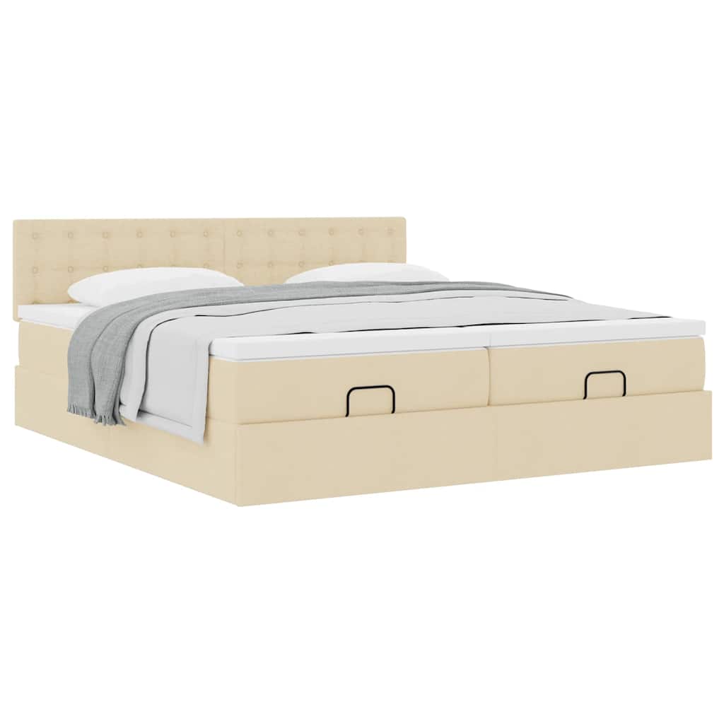 Ottoman bed met matrassen 200x200cm stof crèmekleurig – afbeelding 5