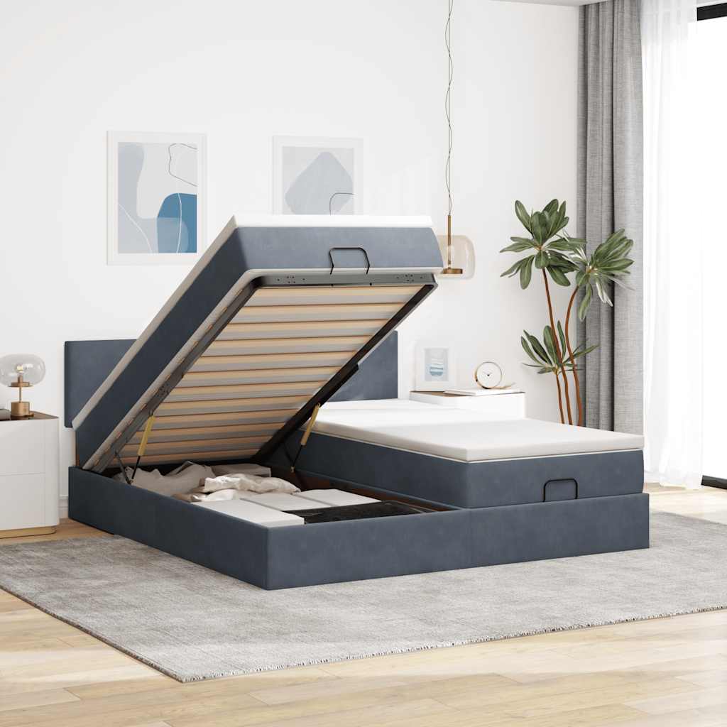 Ottoman bed met matrassen 180x200cm fluweel donkergrijs – afbeelding 1
