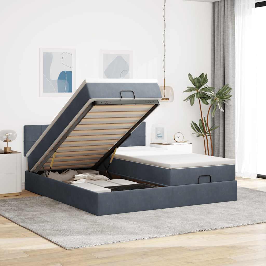 Ottoman bed met matrassen 160x200cm fluweel donkergrijs – afbeelding 1