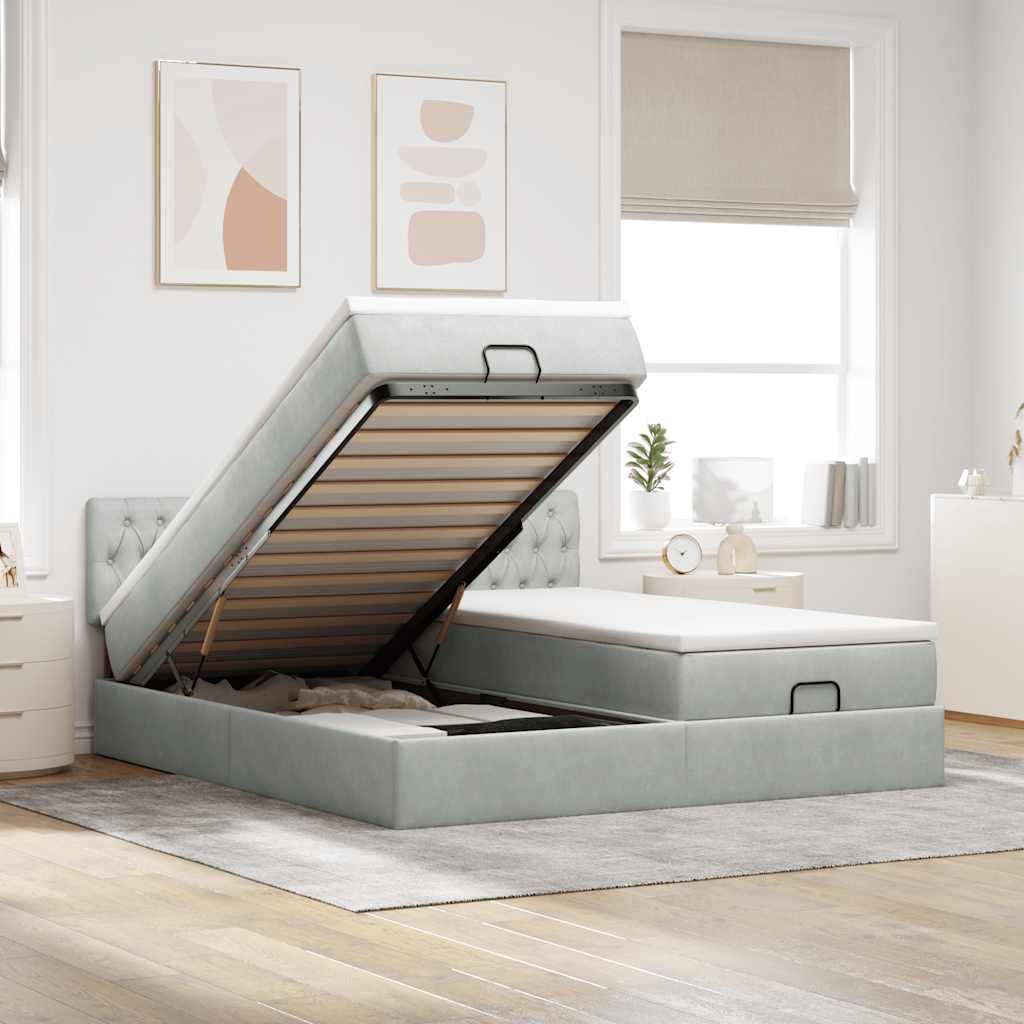 Ottoman bed met matrassen 160x200cm fluweel lichtgrijs – afbeelding 1