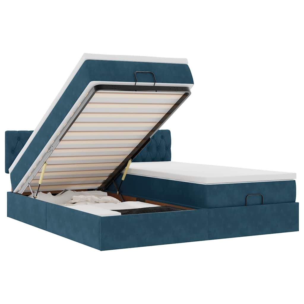 Ottoman bed met matrassen 180x200cm fluweel donkerblauw – afbeelding 2