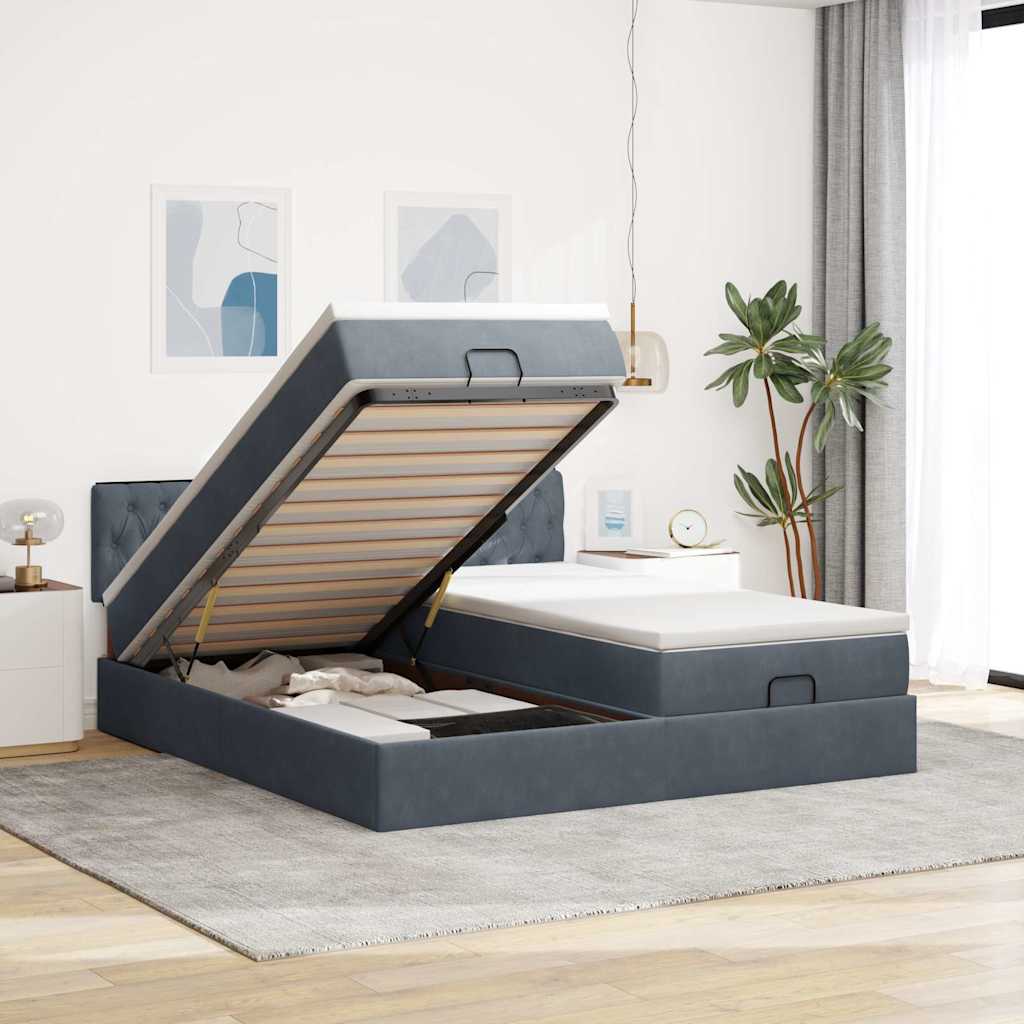 Ottoman bed met matrassen 200x200cm fluweel donkergrijs – afbeelding 1