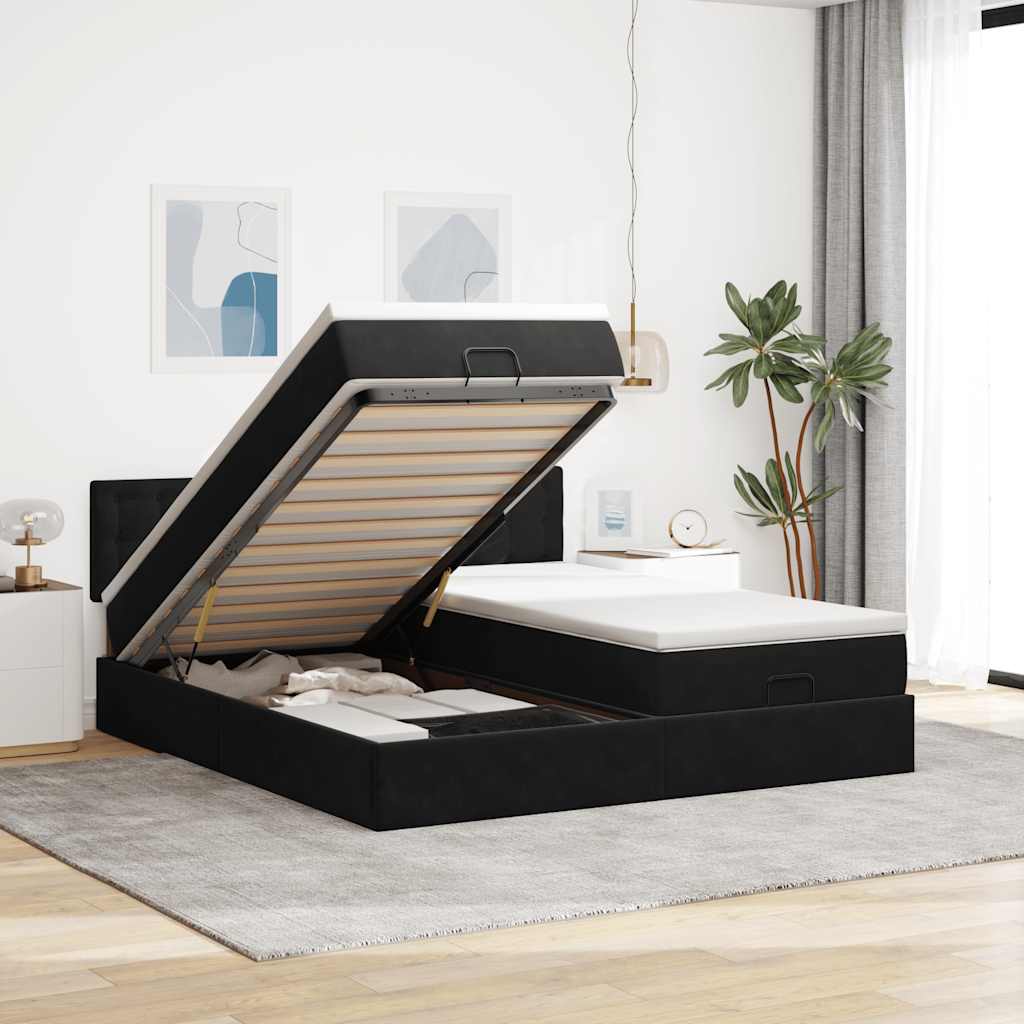 Ottoman bed met matrassen 160x200cm fluweel zwart – afbeelding 1