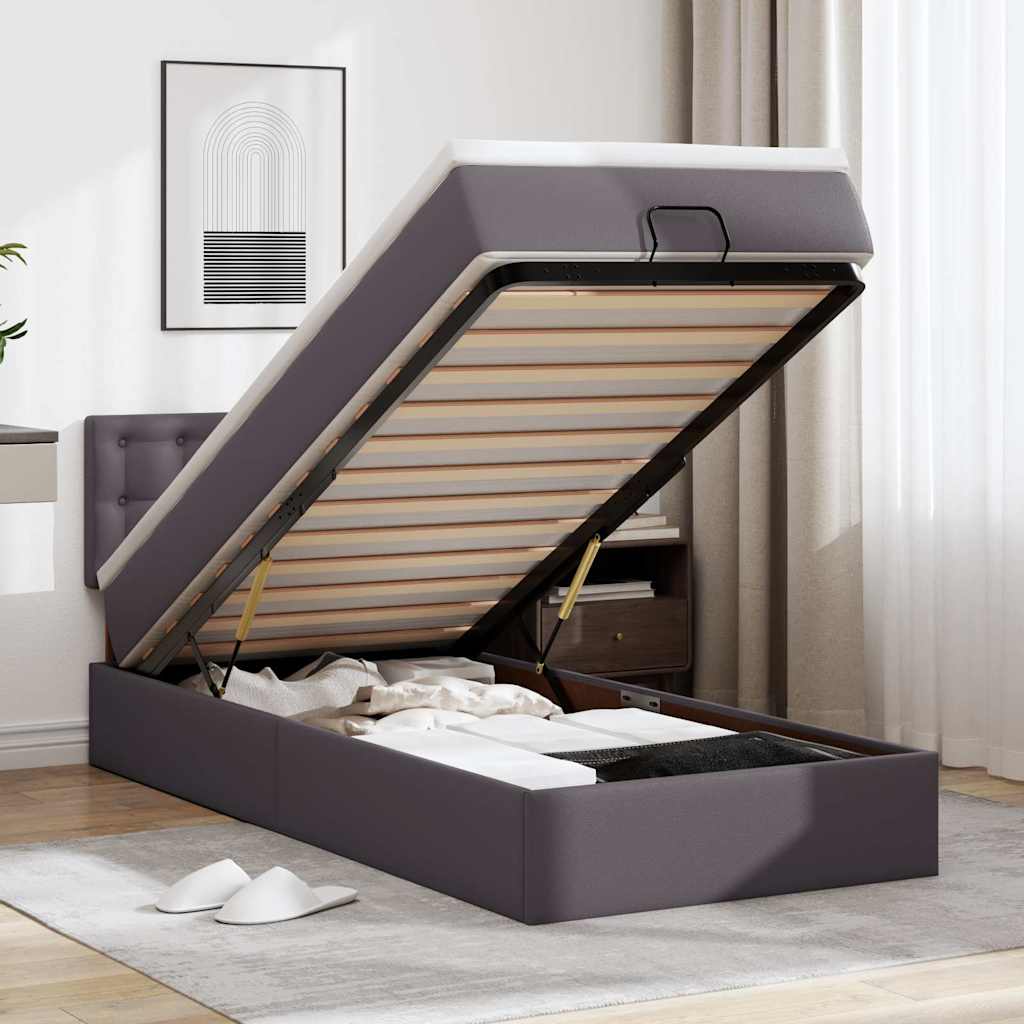 Ottoman bed met matrassen en LED's 90x190cm kunstleer grijs – afbeelding 1