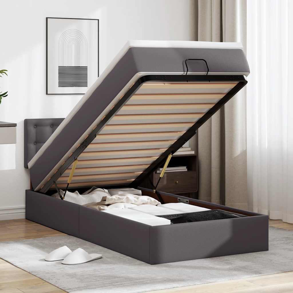 Ottoman bed met matrassen en LED's 90x200cm kunstleer grijs – afbeelding 1