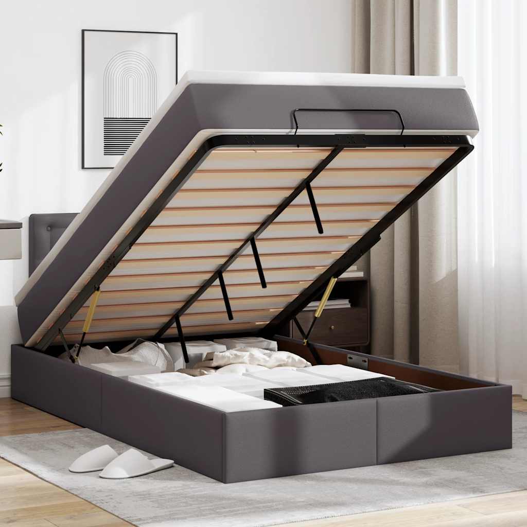 Bed poef met matrassen en LED's 120x190cm kunstleer grijs – afbeelding 1