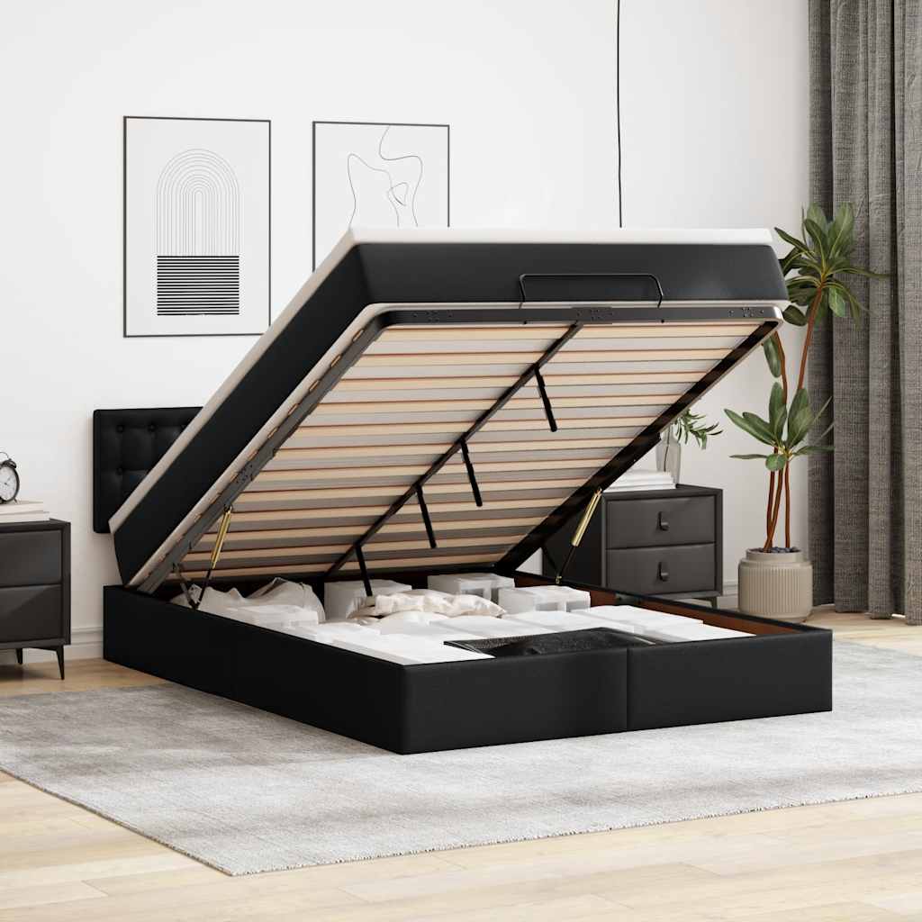Bed poef met matrassen en LED's 140x190cm kunstleer zwart – afbeelding 1