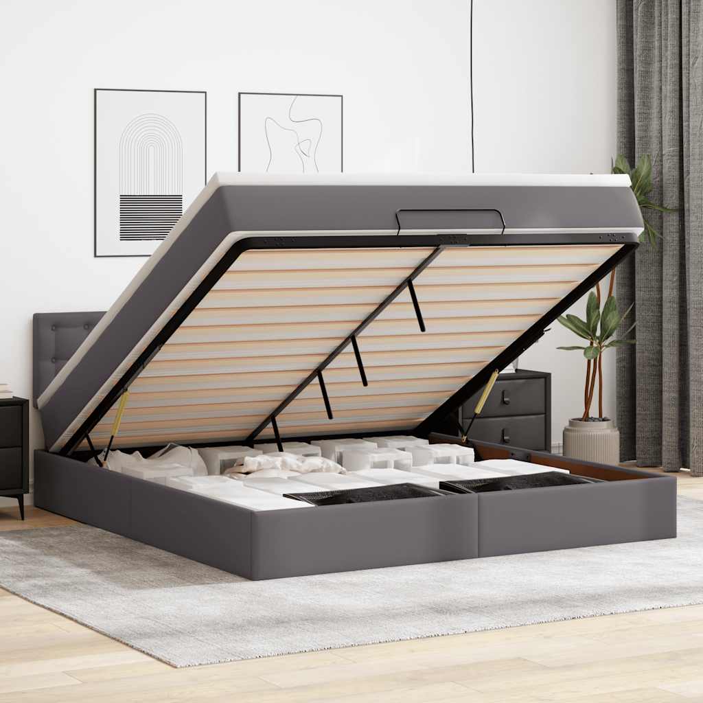 Bed poef met matrassen en LED's 180x200cm kunstleer grijs – afbeelding 1