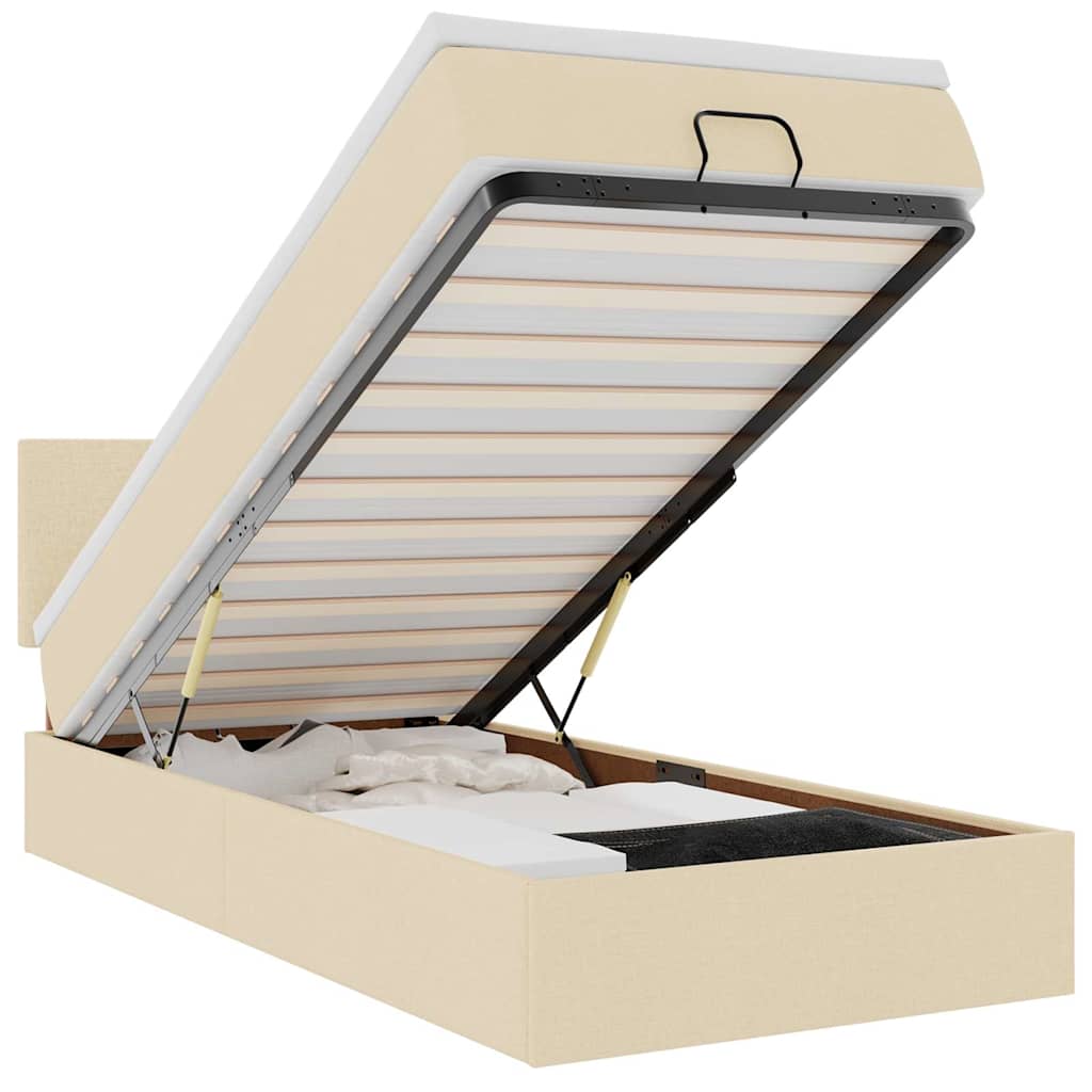 Ottoman bed met matras en LED's 80x200cm stof crèmekleurig – afbeelding 2