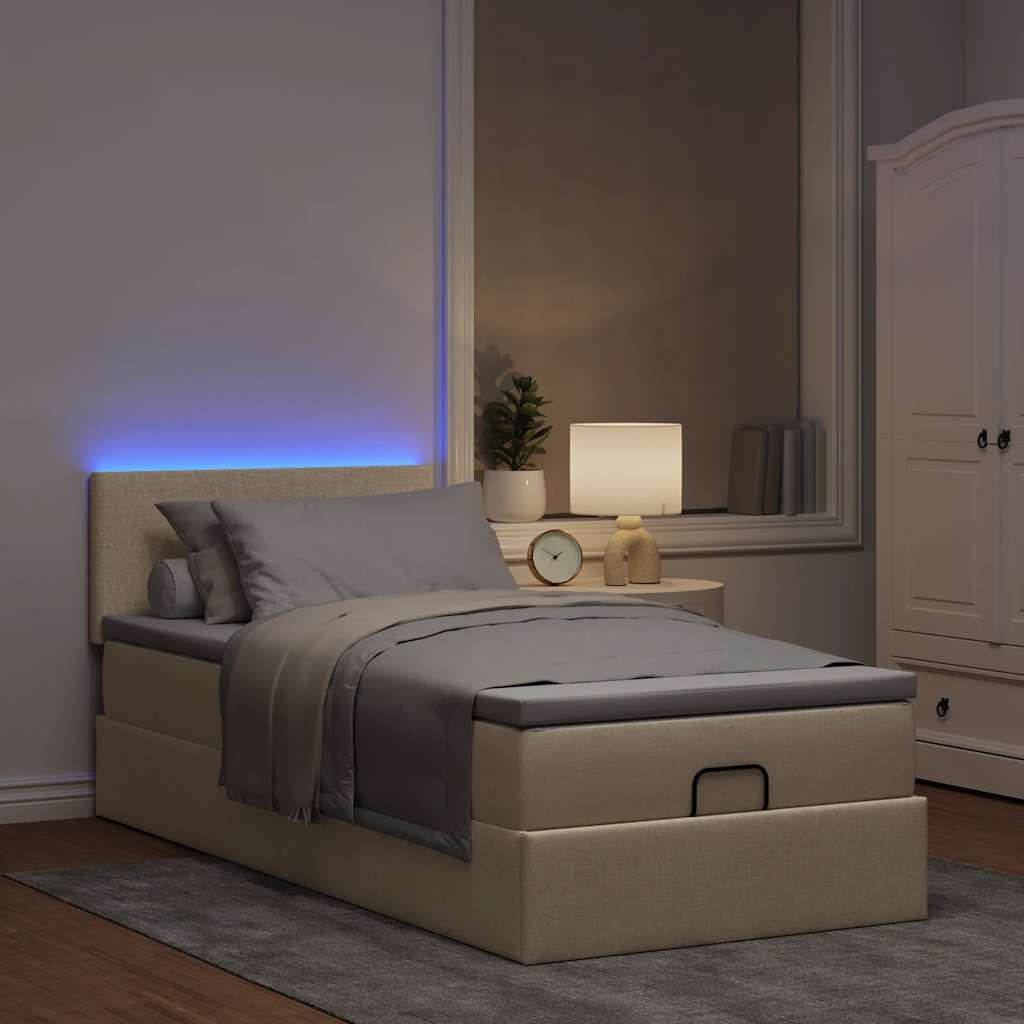 Ottoman bed met matras en LED's 80x200cm stof crèmekleurig – afbeelding 3