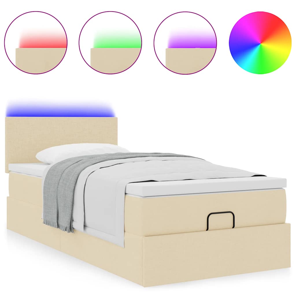 Ottoman bed met matras en LED's 80x200cm stof crèmekleurig – afbeelding 5