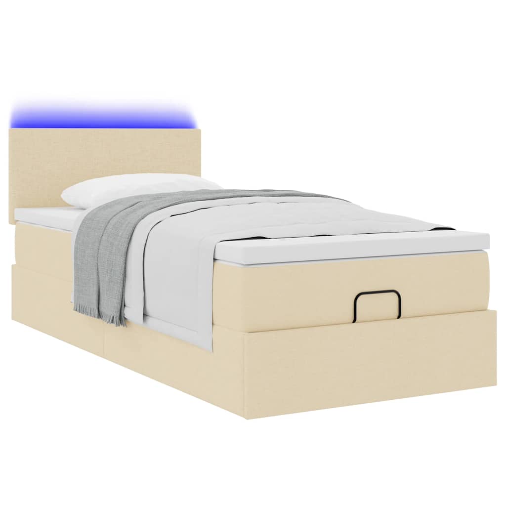 Ottoman bed met matras en LED's 80x200cm stof crèmekleurig – afbeelding 6