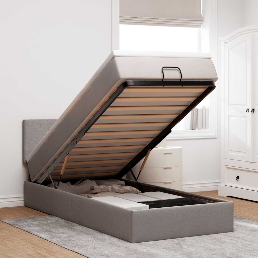 Bed poef met matras en LED's 90x200 cm stof taupe – afbeelding 1